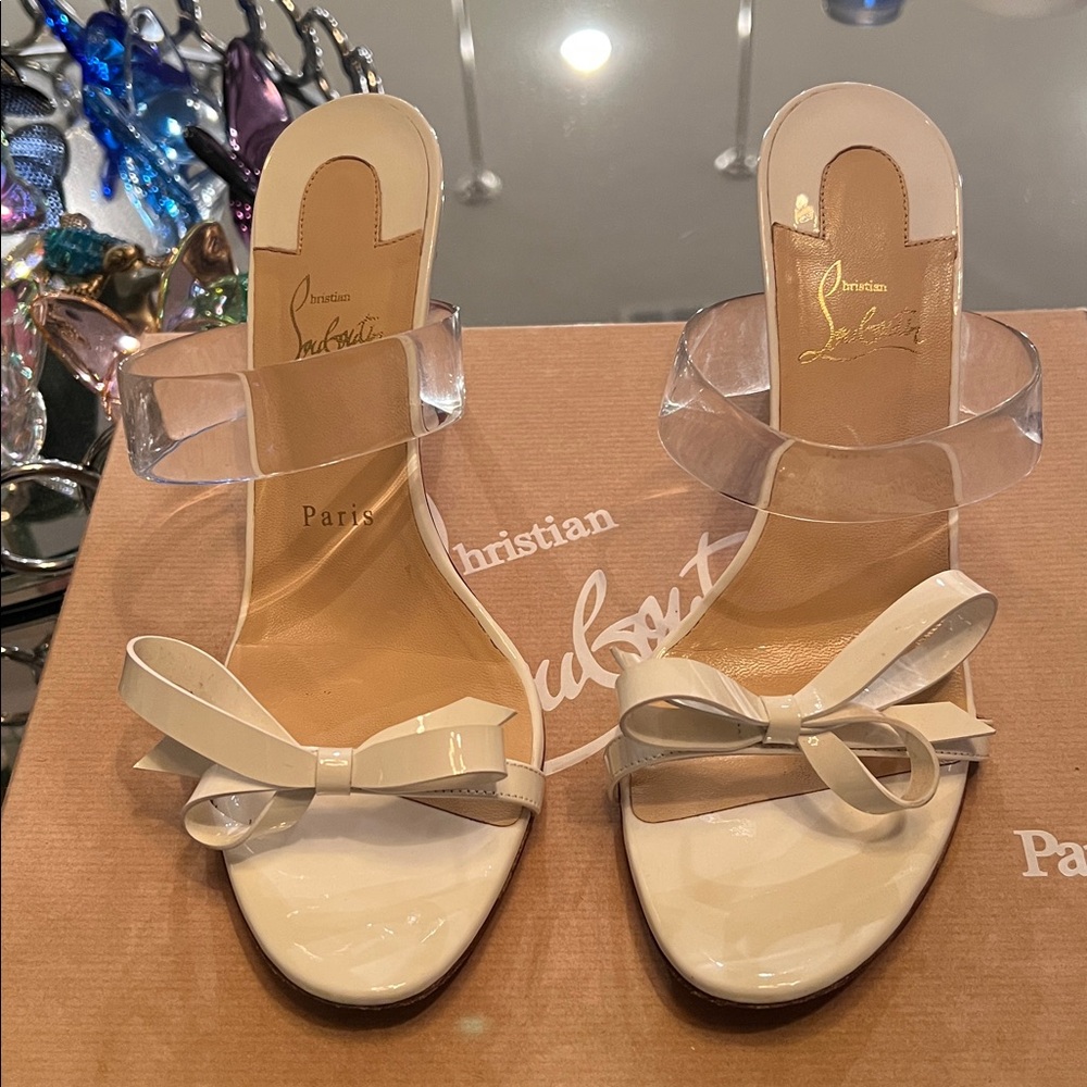 Authentic Christian Louboutin Just Nodo 85 Patent/PVC Heels – Size 39.5